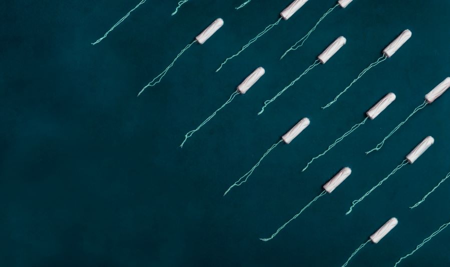 many tampons on a blue background